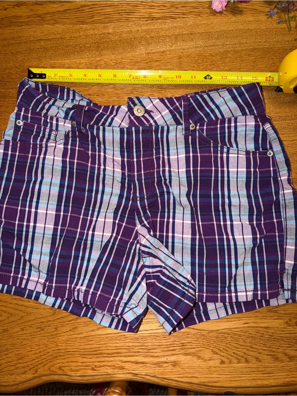 Faded Glory Purple Plaid Women’s Jean Shorts